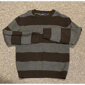 GAP Bold Thick Striped Brown Gray Soft Cotton/Rayon Pullover Sweater L 10 EEUC